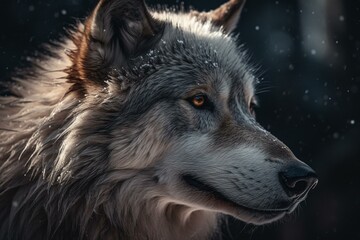 Illustration of a regal winter wolf. Generative AI