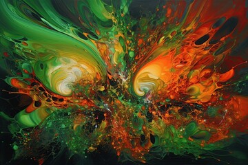 Colorful abstract painting: Abstract paintings with intricate fractal patterns are full of colors and each fractal is a small version of the overall painting. AI-generated