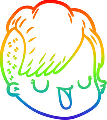 rainbow gradient line drawing of a cartoon female face