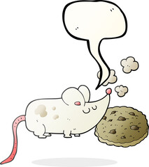 cute freehand drawn speech bubble cartoon mouse and cookie