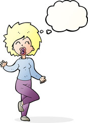 cartoon woman dancing with thought bubble