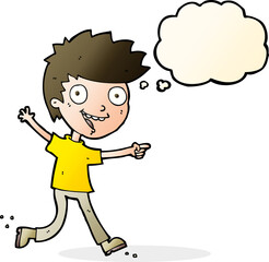 cartoon crazy excited boy with thought bubble