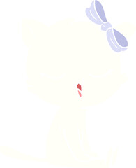 flat color style cartoon cat with bow on head