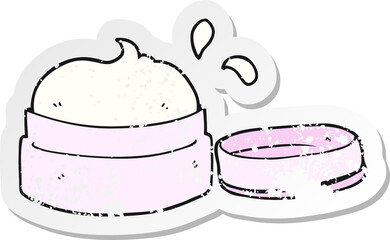 retro distressed sticker of a cartoon face cream