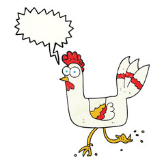 freehand speech bubble textured cartoon chicken running