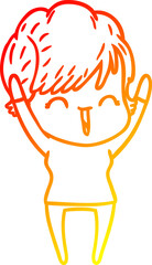 warm gradient line drawing of a cartoon laughing woman