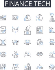 Finance tech line icons collection. Legal aid, Creative arts, Digital marketing, Behavioral science, Medical field, Social media, Business analytics vector and linear illustration. Environmental