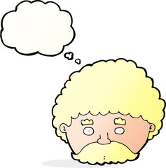 cartoon man with mustache with thought bubble