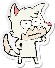 distressed sticker of a cartoon annoyed fox
