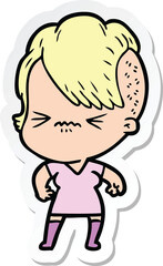 sticker of a cartoon annoyed hipster girl