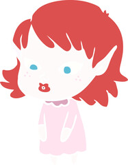 flat color style cartoon elf girl with pointy ears