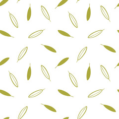 Abstract seamless pattern with green leaves. Doodle style. Use for kids clothing design, textile, scrapbooking, planner, covers, wrapping paper.