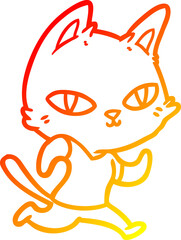 warm gradient line drawing of a cartoon cat running