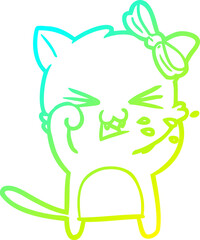 cold gradient line drawing of a cartoon cat