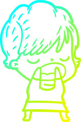 Fototapeta premium cold gradient line drawing of a cartoon woman talking