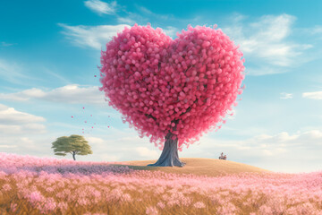 arbol rosa en forma de corazón.Ilustracion de IA generativa