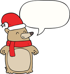 cartoon christmas bear with speech bubble
