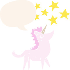 cartoon unicorn with speech bubble in retro style © lineartestpilot