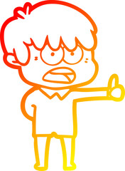 Obraz premium warm gradient line drawing of a worried cartoon boy