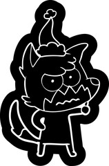 quirky cartoon icon of a annoyed fox wearing santa hat