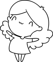 line drawing illustration of a cute kawaii girl