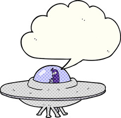 freehand drawn comic book speech bubble cartoon flying saucer