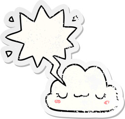 cute cartoon cloud with speech bubble distressed distressed old sticker