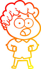warm gradient line drawing of a cartoon man gasping in surprise