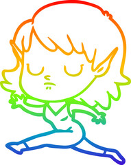 rainbow gradient line drawing of a cartoon elf girl