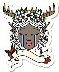 sticker of a sad elf druid character face