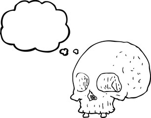 freehand drawn thought bubble cartoon old skull