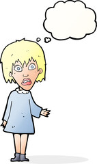 cartoon shocked woman with thought bubble