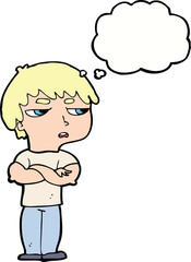 cartoon annoyed boy with thought bubble