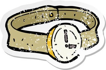 retro distressed sticker of a cartoon wrist watch