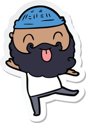 sticker of a dancing man with beard sticking out tongue