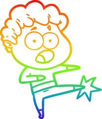 rainbow gradient line drawing of a cartoon man gasping in surprise