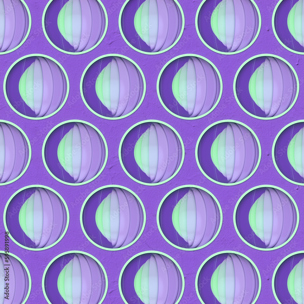 Fototapete Abstract geometric pattern in neon color. 3d rendering digital illustration