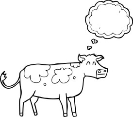 Naklejka premium freehand drawn thought bubble cartoon cow