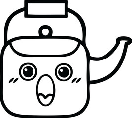 line drawing cartoon of a kettle