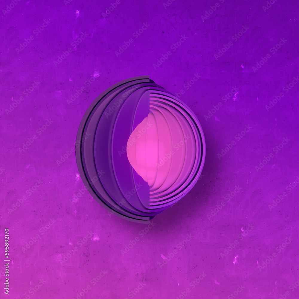 Poster Geometric art object with bright pink gradient on old concrete background. 3d rendering digital illustration