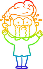 rainbow gradient line drawing of a cartoon crying man