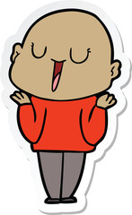 Obraz premium sticker of a happy cartoon bald man shrugging shoulders