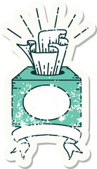 worn old sticker of a tattoo style box of tissues