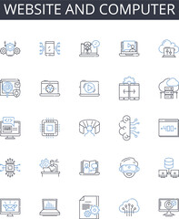 Website and computer line icons collection. Website, Webpage, Online platform, Internet site, Virtual space, Cyber portal, Digital destination vector and linear illustration. Online hub,Electronic