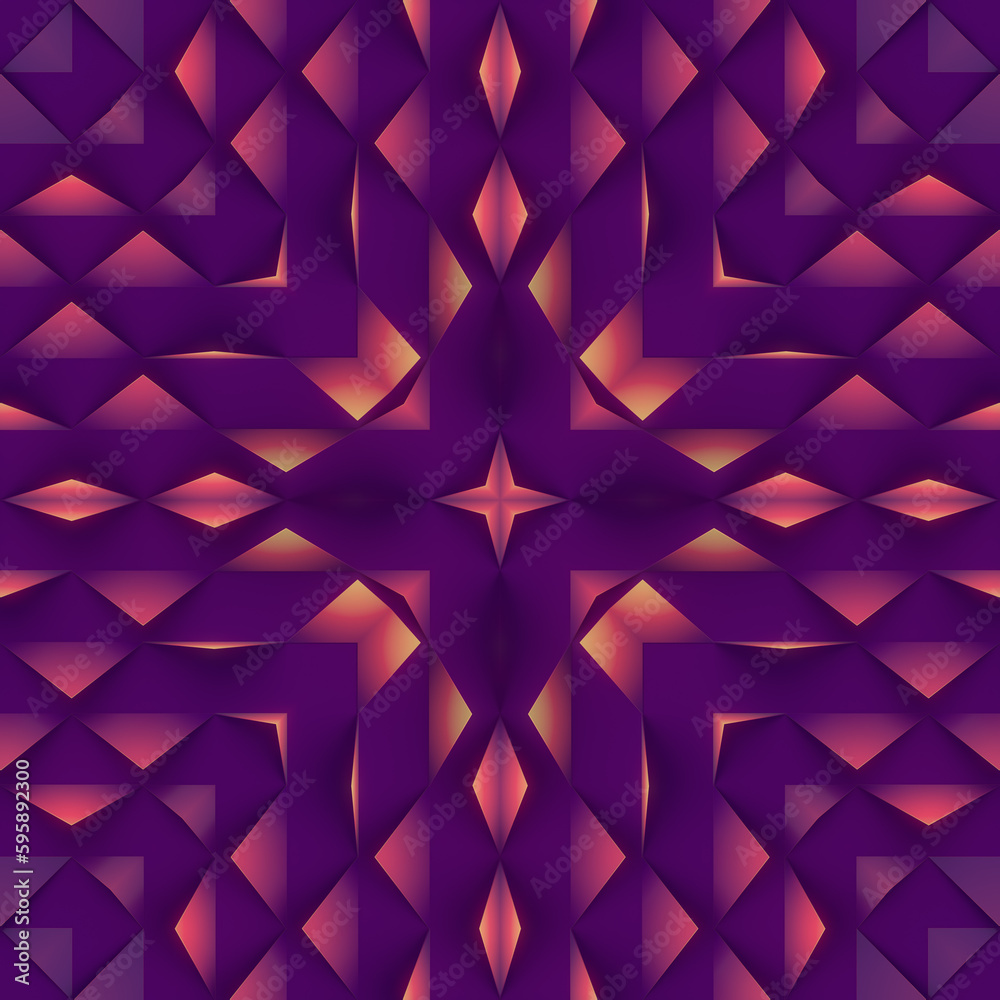 Poster Colorful symmetric geometric background, digital illustration of a triangular shape pattern. 3d rendering background