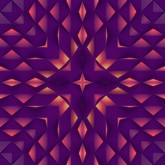 Colorful symmetric geometric background, digital illustration of a triangular shape pattern. 3d rendering background