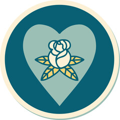 sticker of tattoo in traditional style of a heart and flowers
