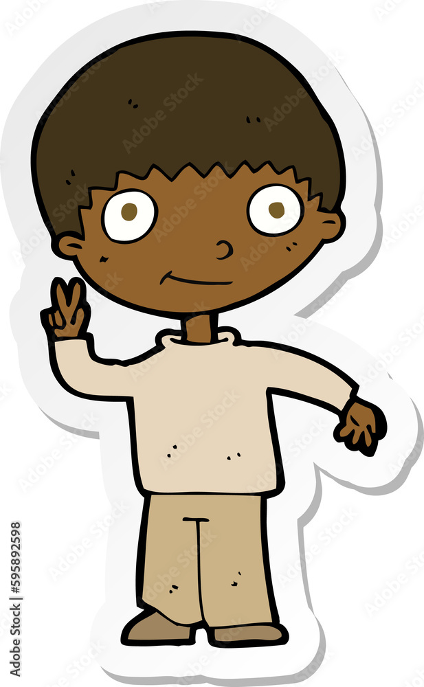 Sticker sticker of a cartoon boy giving peace sign