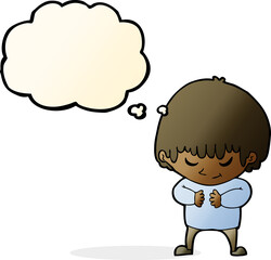 cartoon shy boy with thought bubble