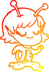 warm gradient line drawing of a smiling alien girl cartoon